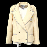 CHANEL Emblem Tailored Jacket Blazer Double Cream 05C #42 Wool  G03691d