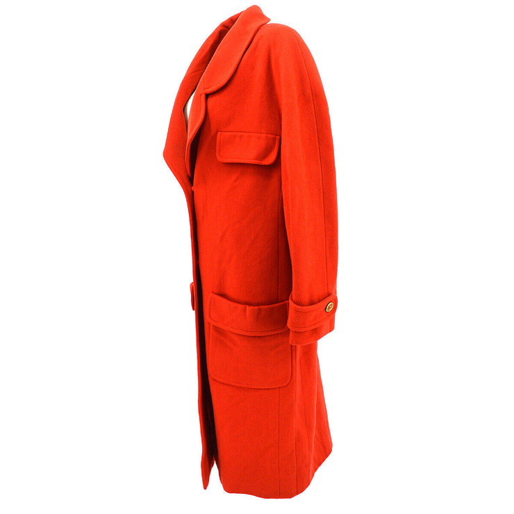 CHANEL CC Logos Button Long Sleeve Jacket Coat Red Cashmere Y03070j