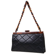 CHANEL Quilted Plastic Chain Hand Bag Black Brown Lambskin 91392