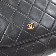 CHANEL Quilted CC Single Chain Shoulder Bag Purse Black Lambskin Vintage 80463