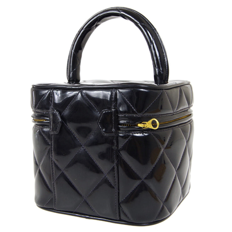 CHANEL Heart Mirror Cosmetic Vanity Hand Bag 3350113 Purse Black Patent 81121