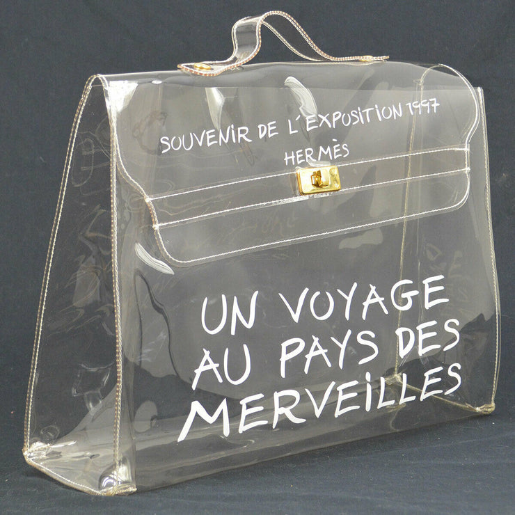 HERMES Vinyl Kelly Beach Hand Bag SOUVENIR DE L'EXPOSITION 1997 Clear AK38377e