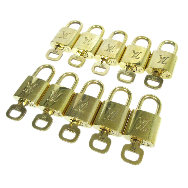 LOUIS VUITTON Padlock & Key Bag Accessories Charm 10 Piece Set Gold 61259