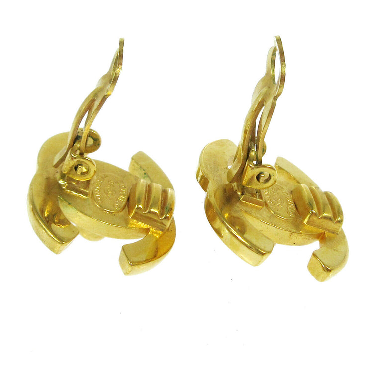 CHANEL CC Logos Turnlock Motif Earrings Clip-On Gold-Tone 96A RK14220b