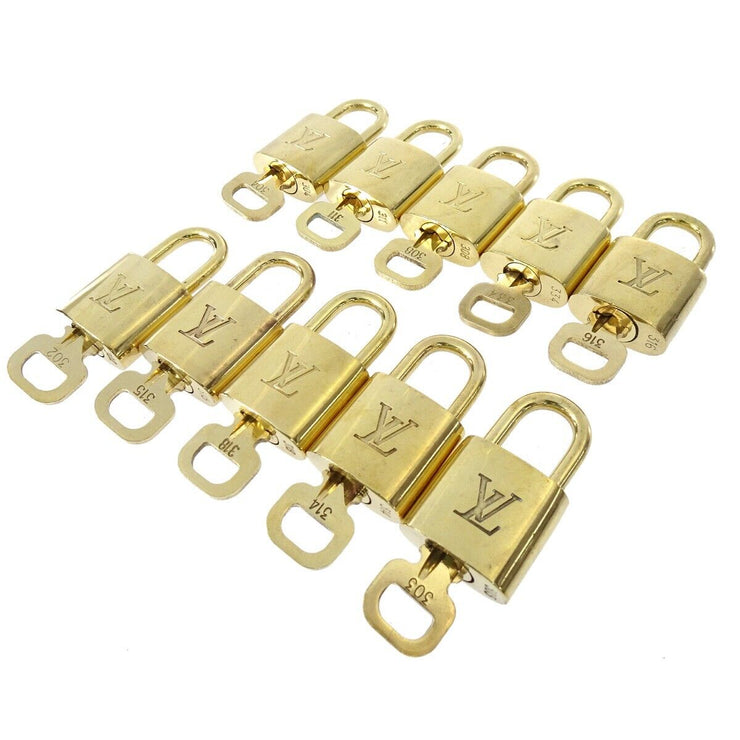 LOUIS VUITTON Padlock & Key Bag Accessories Charm 10 Piece Set Gold 21488