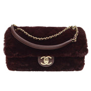 CHANEL Classic Single Flap Double Chain Shoulder Bag Brown Fur 26491268 45647