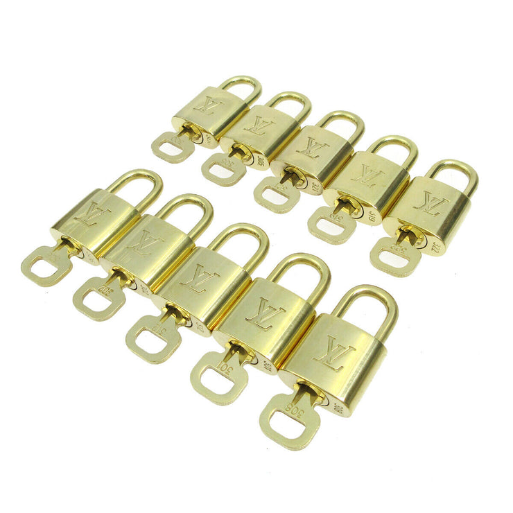 LOUIS VUITTON Padlock & Key Bag Accessories Charm 10 Piece Set Gold 62188