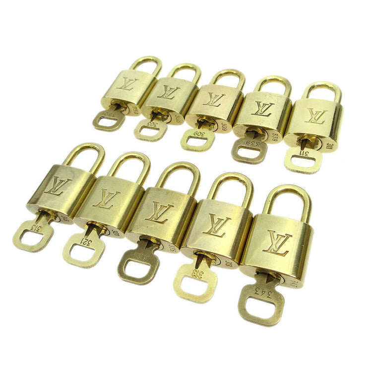 LOUIS VUITTON Padlock & Key Bag Accessories Charm 10 Piece Set Gold 82753