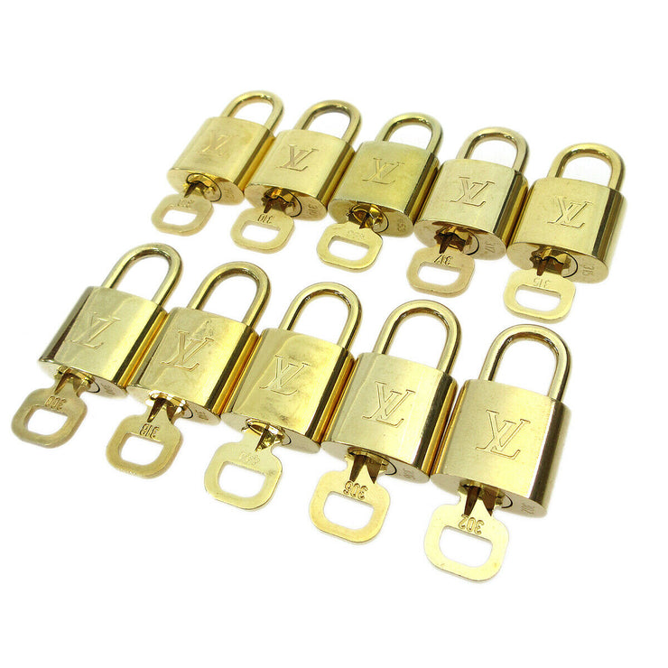 LOUIS VUITTON Padlock & Key Bag Accessories Charm 10 Piece Set Gold 81663