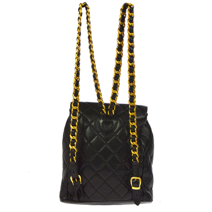 CHANEL DUMA Quilted Chain Backpack Bag Purse Black Leather 5063964 AK33298h