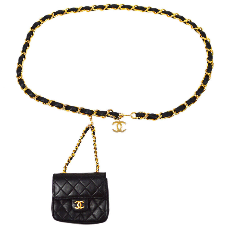 CHANEL Quilted Flap Micro Bum Belt Bag Purse Black Lambskin Leather 72582