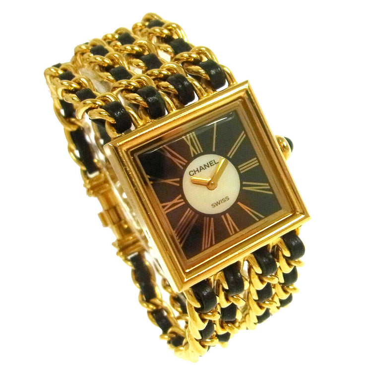 CHANEL CC Mademoiselle Watch Wristwatch Leather 18K Ladies Vintage AK31819e