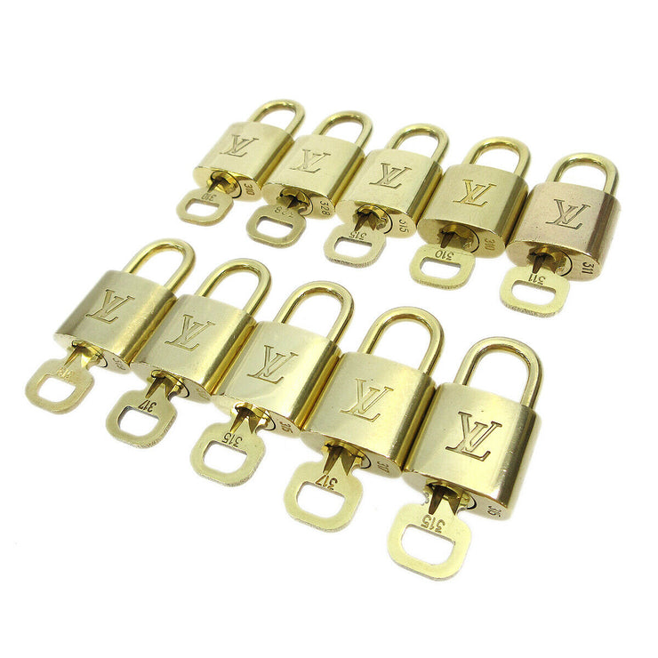 LOUIS VUITTON Padlock & Key Bag Accessories Charm 10 Piece Set Gold 82197