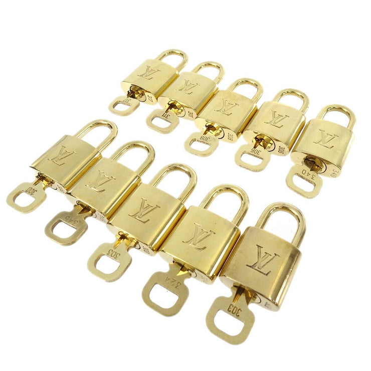 LOUIS VUITTON Padlock & Key Bag Accessories Charm 10 Piece Set Gold 50690