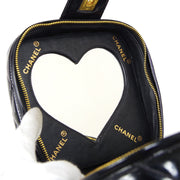 CHANEL Heart Mirror Cosmetic Vanity Hand Bag 3350113 Purse Black Patent 81121