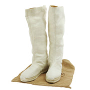 HERMES Logos Shoes Boots White Canvas Vintage Size 35 V06024