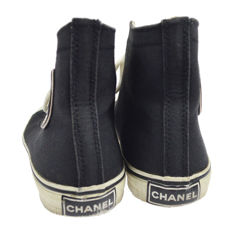 CHANEL CC Logos High Cut Sneakers String Shoes Black White AK25762e