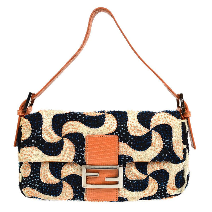 FENDI Baguette Beads Handbag Purse White Orange 2454/26424/018  28019