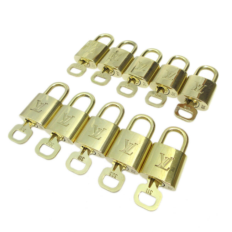 LOUIS VUITTON Padlock & Key Bag Accessories Charm 10 Piece Set Gold 81656